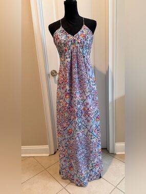Steve Madden Light Blue Floral Spaghetti-Strap Maxi Dress